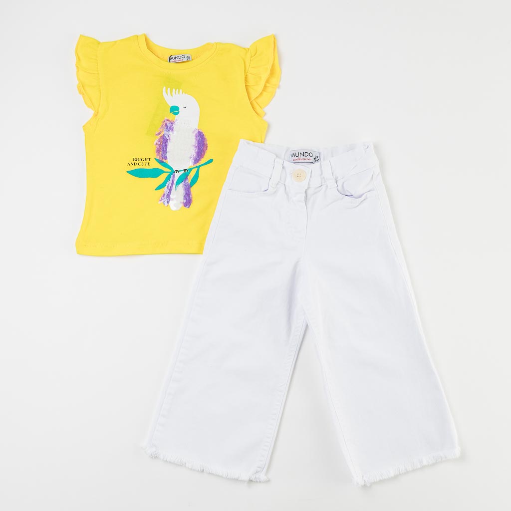 Детски комплект тениска и дънки за момиче Mundo Bright And Cute Жълт