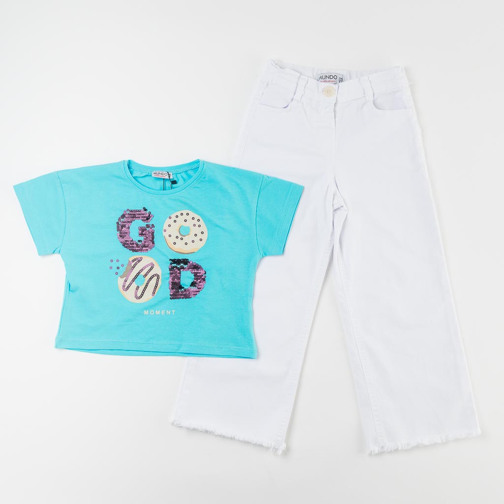 Детски комплект тениска и дънки за момиче Mundo Good Син
