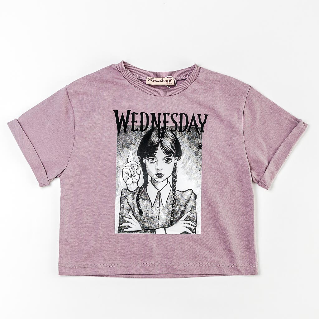 Παιδικό σετ Κοντομάνικη μπλούζα με Φούστα  Cocoland Wednesday girl  Μωβ