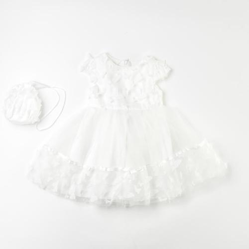 Детска официална рокля с тюл и чантичка Eray Kids White Butterfly Бяла