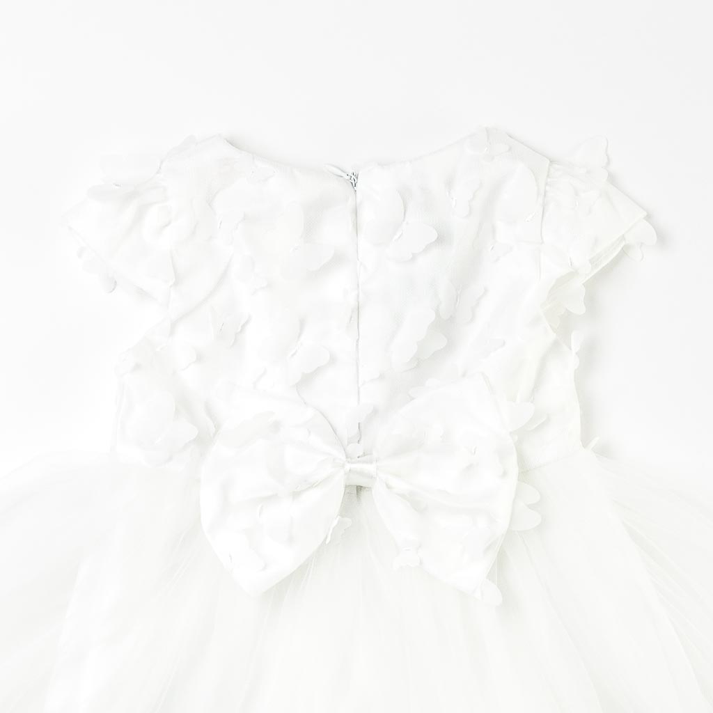 Детска официална рокля с тюл и чантичка Eray Kids White Butterfly Бяла