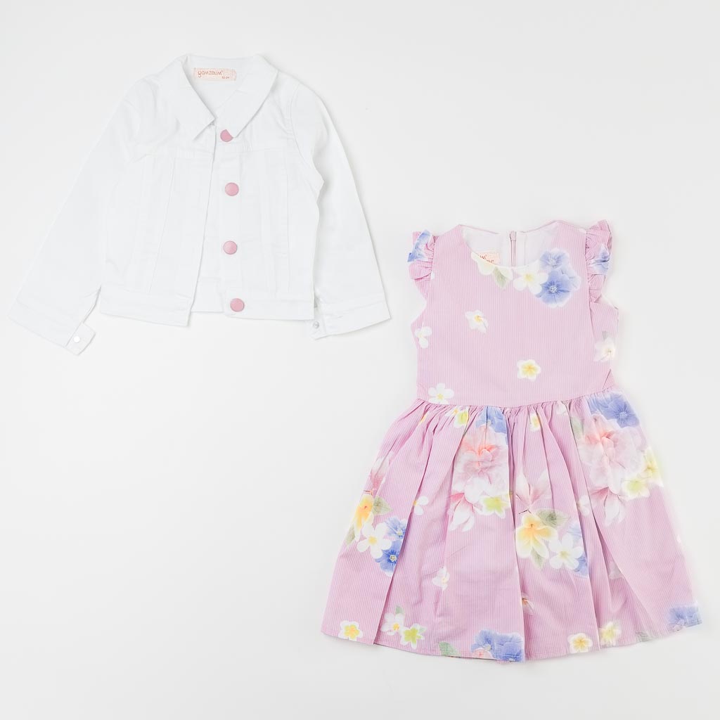 Детски комплект рокля и дънково яке Flower Summer Girl