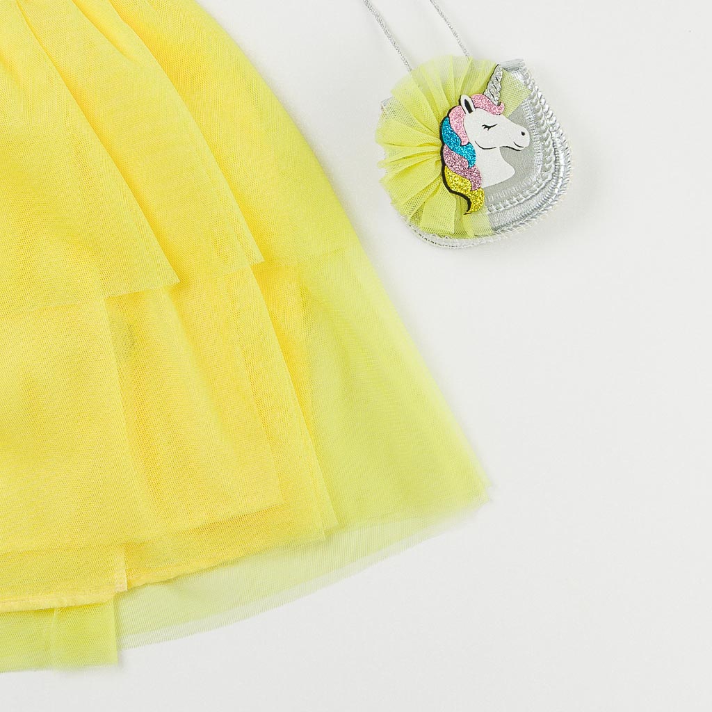 Παιδικο φορεμα με τουλι με τσαντακι  Bupper Glammi  Κιτρινα