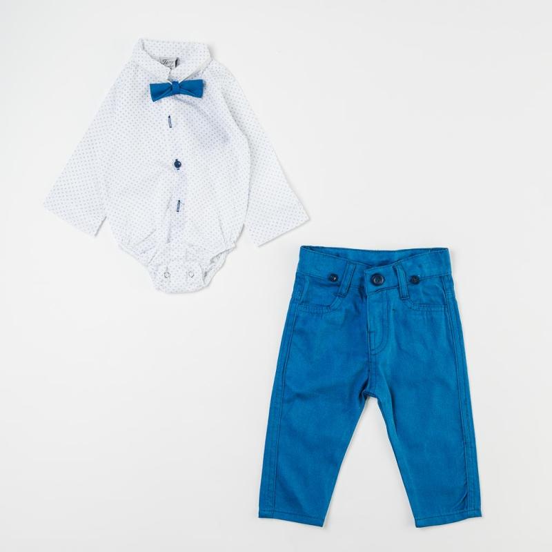 Costumaş bebe Pentru băiat cu papion şi  тиранти   Kidex Baby   Classic  Albastru