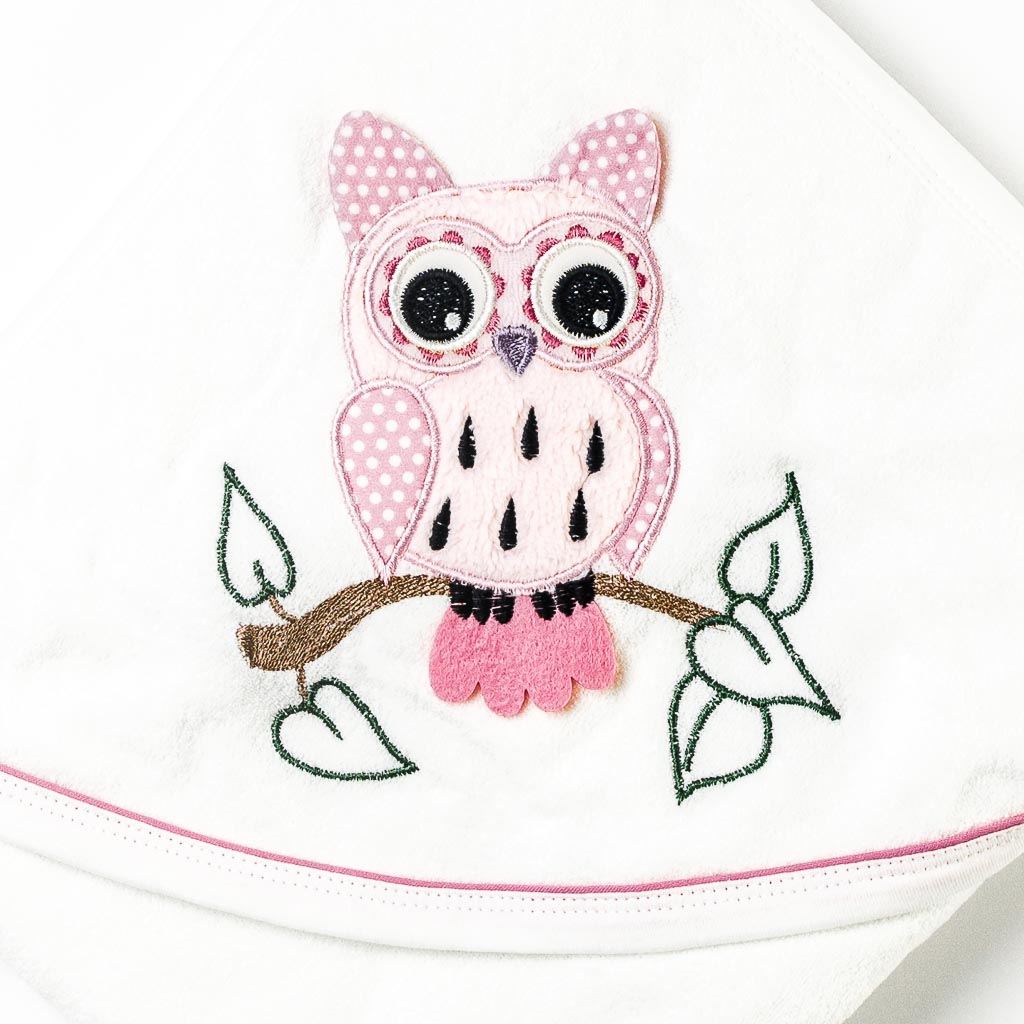 Βρεφικη πετσετα Για Κορίτσι  BabyLine Owl   90x80 cm.  Ροζε