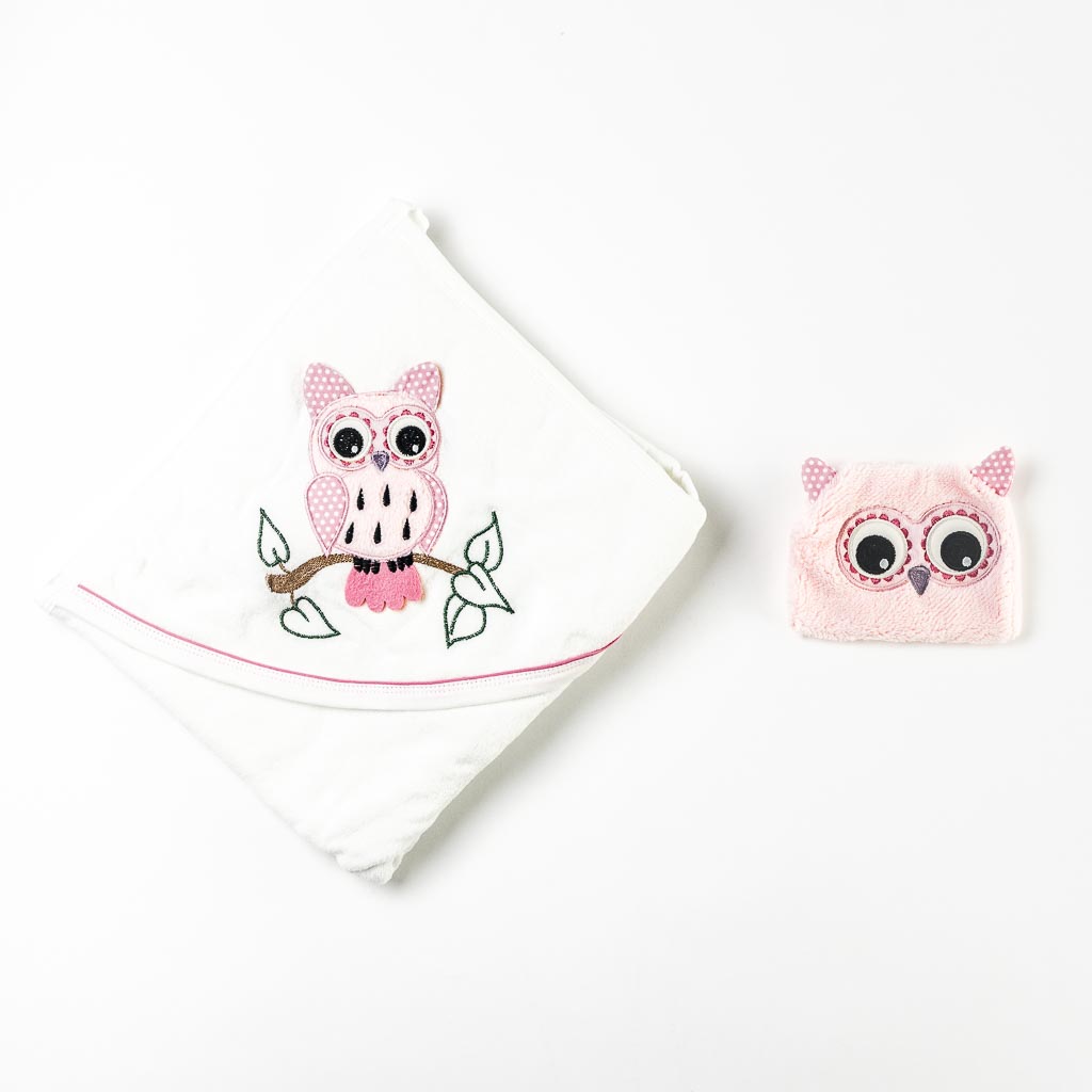 Βρεφικη πετσετα Για Κορίτσι  BabyLine Owl   90x80 cm.  Ροζε