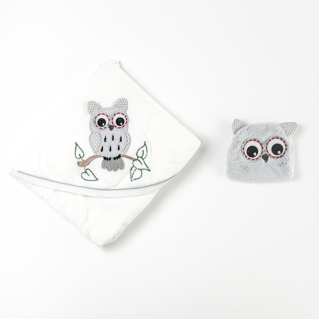 Βρεφικη πετσετα Για Αγόρι  BabyLine Owl   90x80 cm.  Γκρί