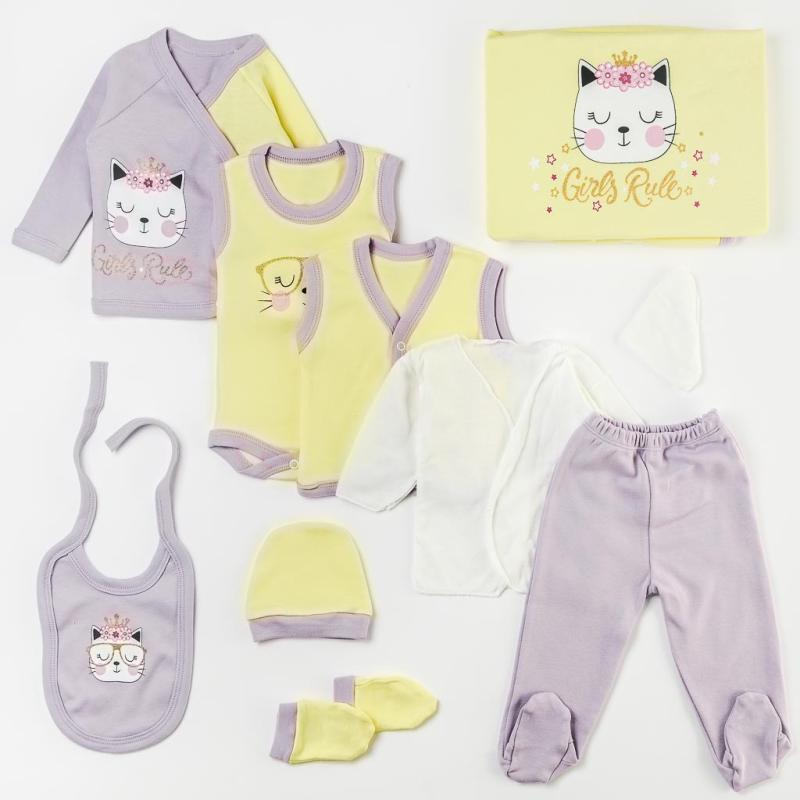 Set For a girl  MiniMix   Cute Kitty  10 parts with a baby blanket Purple