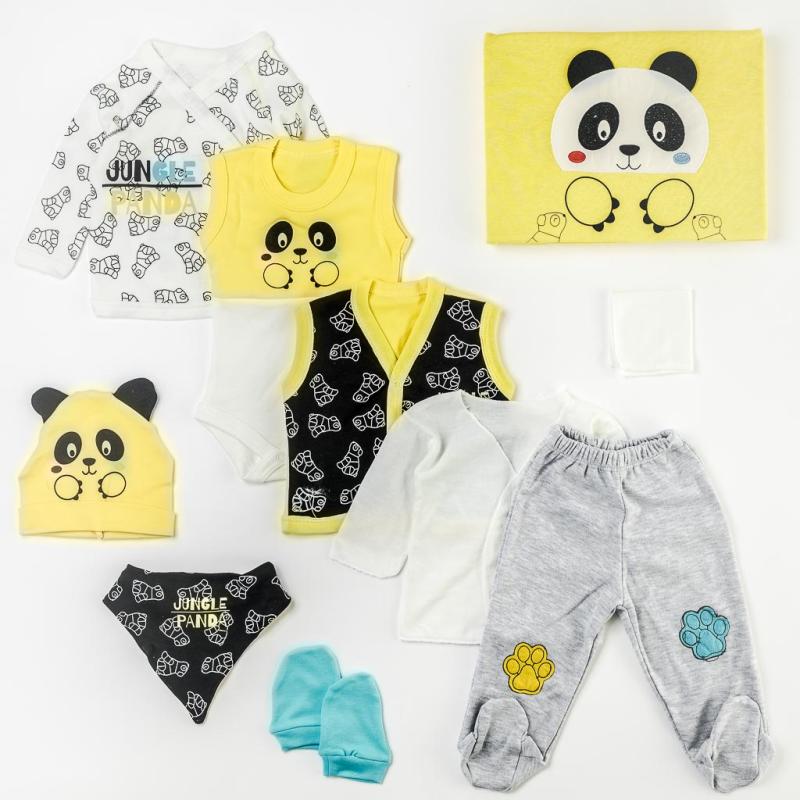 Βρεφικο σετ Για Αγόρι  Wiwa Panda  10 τεμαχια με κουβέρτα Κιτρινο