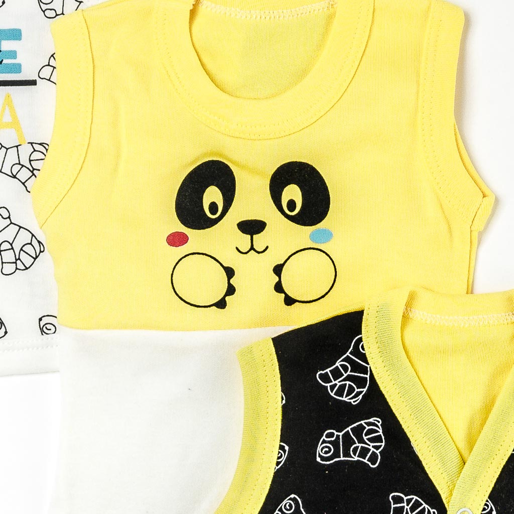 Комплект за изписване за момче Wiwa Panda 10 части с пелена Жълт