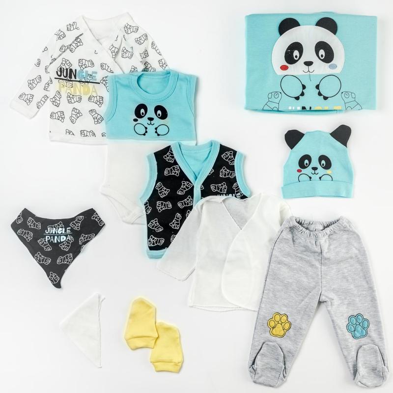 Souprava do porodnice Pro chlapce  Wiwa Panda  10 dílů s plenou Modrý