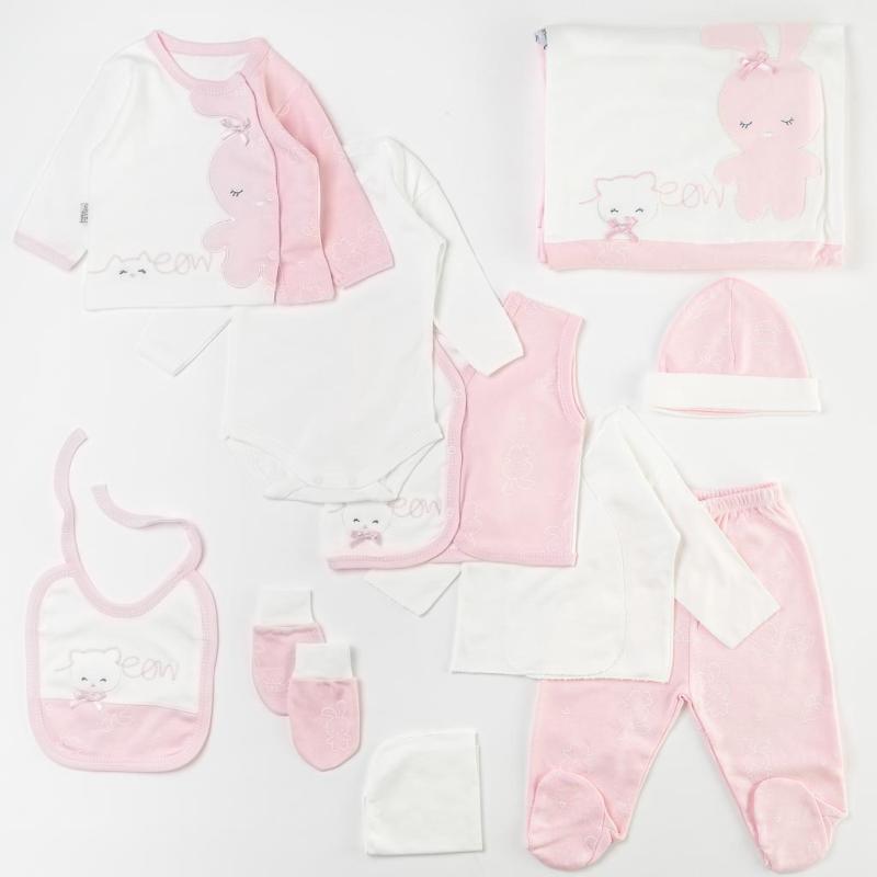 Βρεφικο σετ με κουβέρτα Για Αγόρι  Gaye bebe   Cat and Bunny  10 τεμαχια Ροζ
