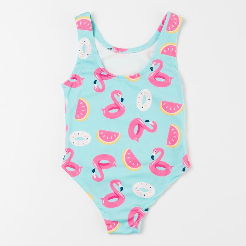 Swimwear one piece For a girl  Lyra Flamingos and Donuts  Blue