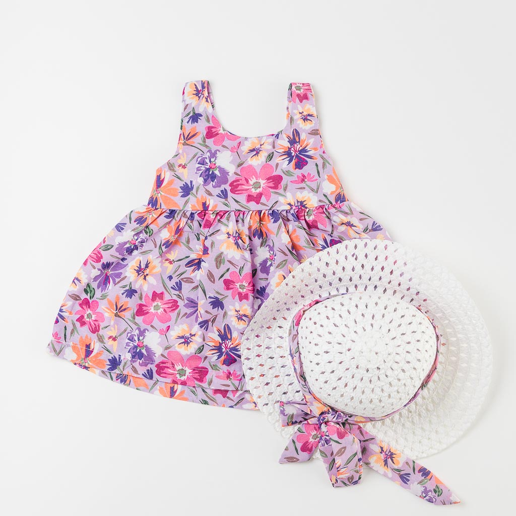 Бебешки комплект рокля и шапка Kidex Purple Flower Лилава