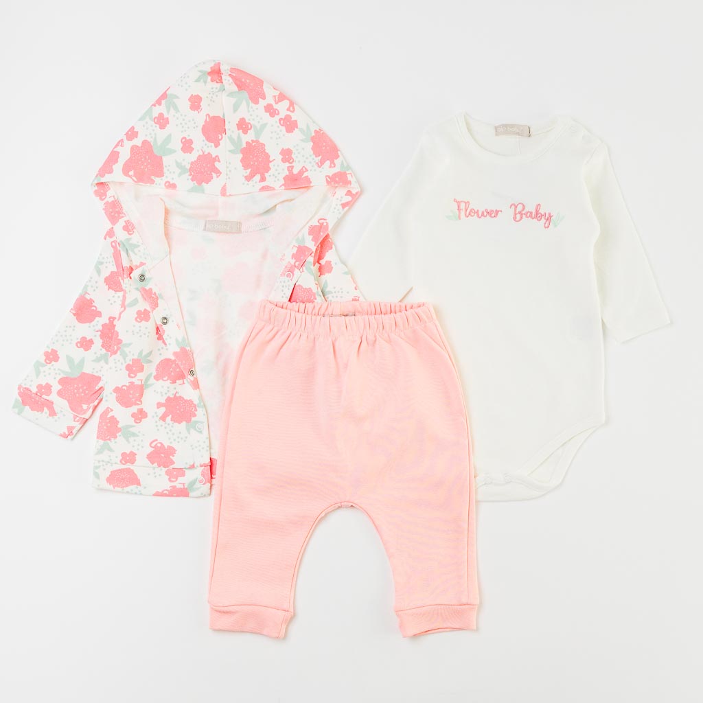 Βρεφικά σετ ρούχων απο 3 τεμαχια Για Κορίτσι  Flower Baby  Ροζ