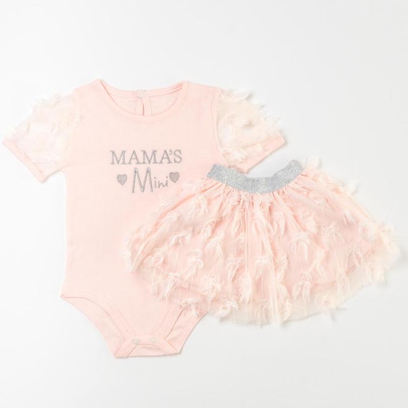 Baby set Bodysuit with short sleeves and Skirt  Mamas Mini  Peach