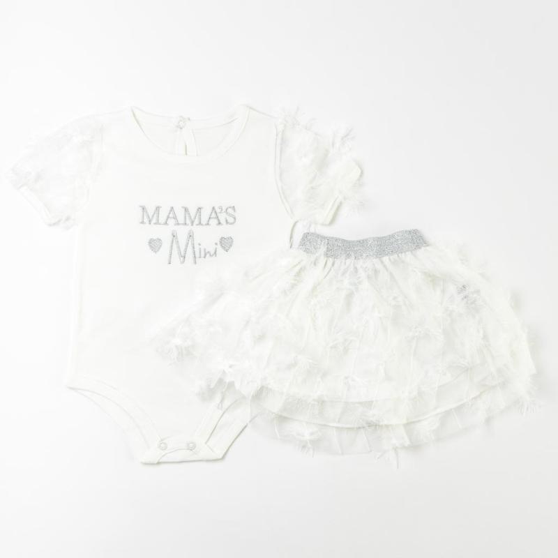 Baby set Bodysuit with short sleeves and Skirt  Mamas Mini  White