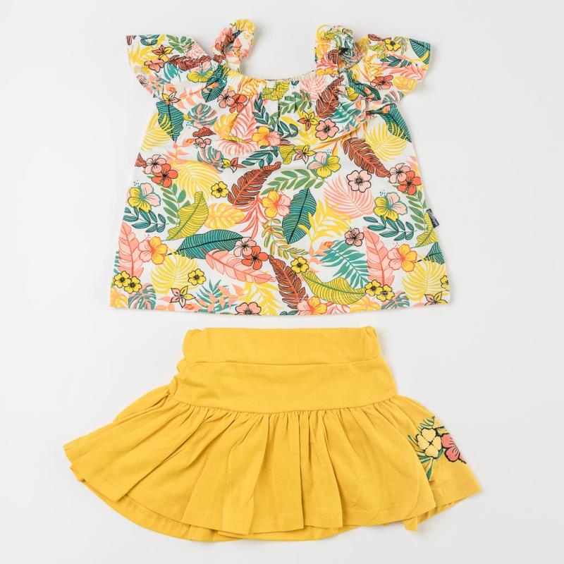 Childrens clothing set with skirt  Miniworld Flowers  Mustard