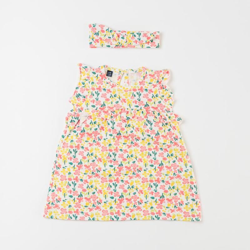 Βρεφικο φορεμα аπό τρικο με κορδελα για τα μαλλια  Miniworld   Summer Flowers  Ροζε