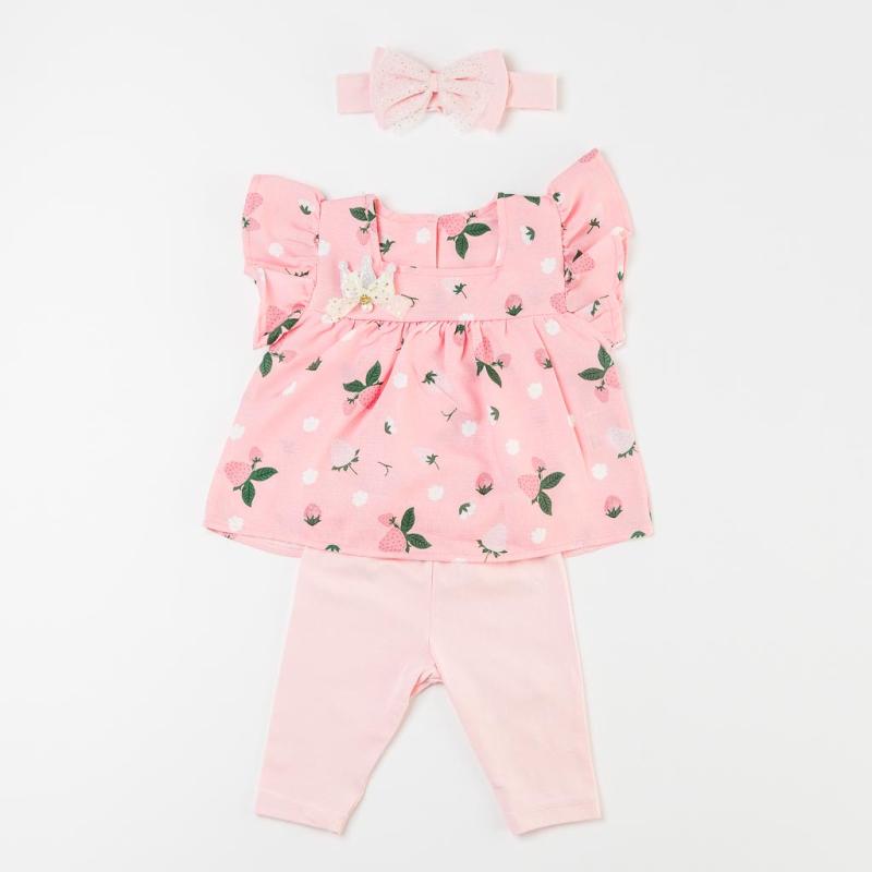 Baby set 3 parts For a girl  JNF Collection   Strawberry Girl  Pink