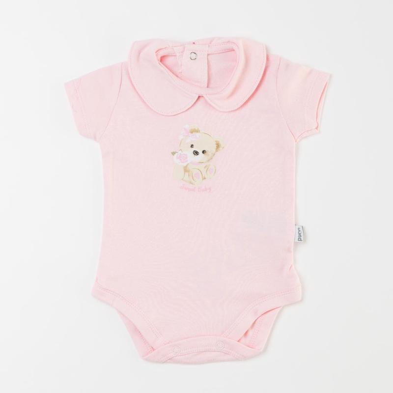 Baby bodysuit with short sleeves and collar For a girl  Paun Baby - Sweet Baby  Pink