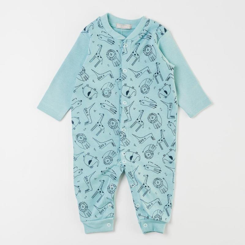 Baby overalls with long sleeves For a boy  Bip Baby   Animals  Blue