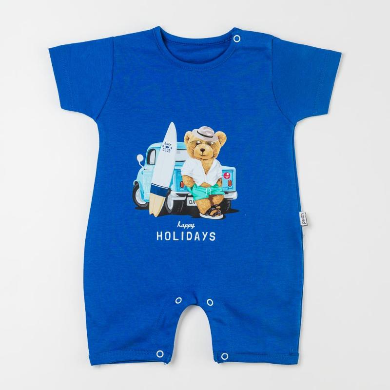Baby overalls with short sleeves For a boy  Happy Holidays  Blue