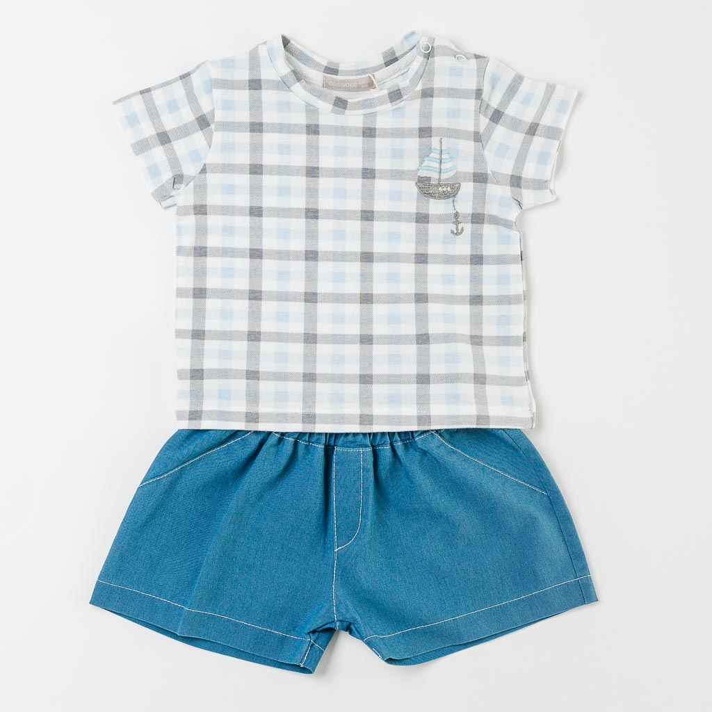 Бебешки комплект тениска и къси панталонки за момче Cassiope Boat Син