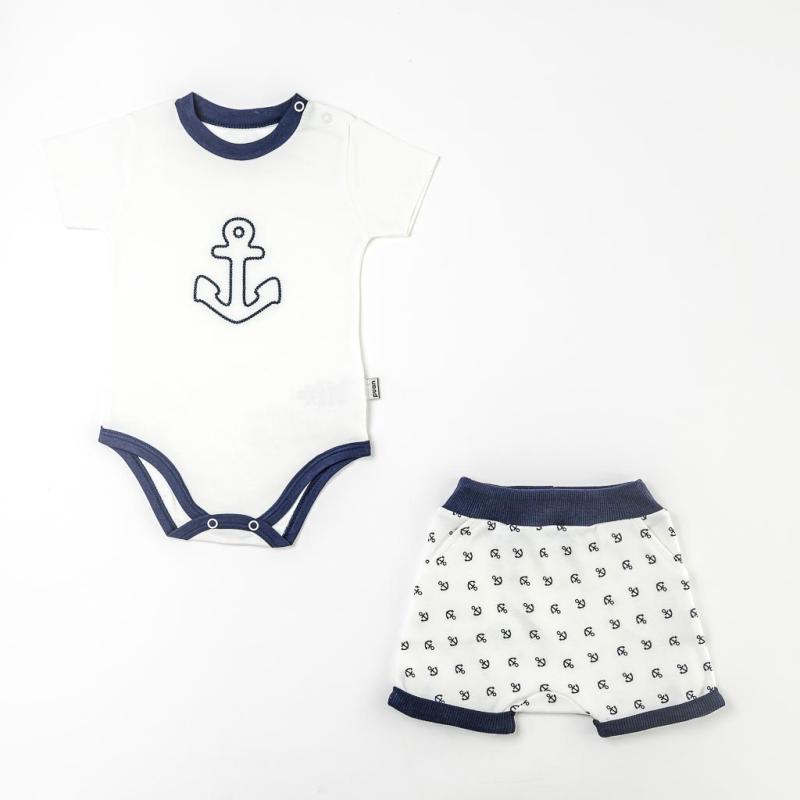 Бебешки комплект  момче боди и къси панталонки Paun Baby The Sailor Бял