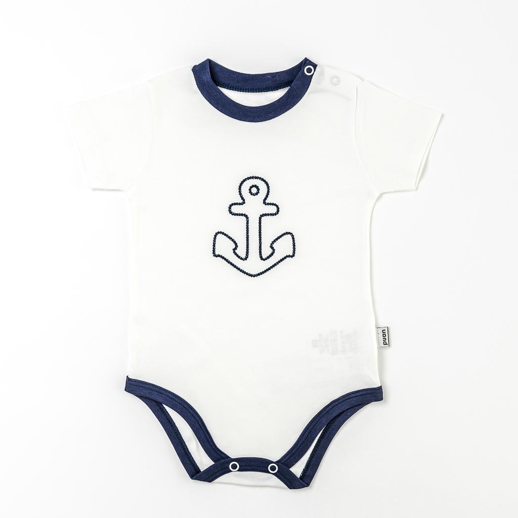 Бебешки комплект за момче боди и къси панталонки Paun Baby The Sailor Бял