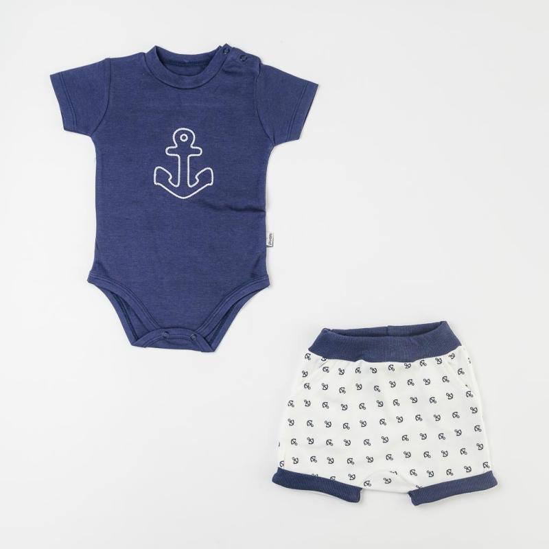 Бебешки комплект  момче боди и къси панталонки Paun Baby The Sailor Син