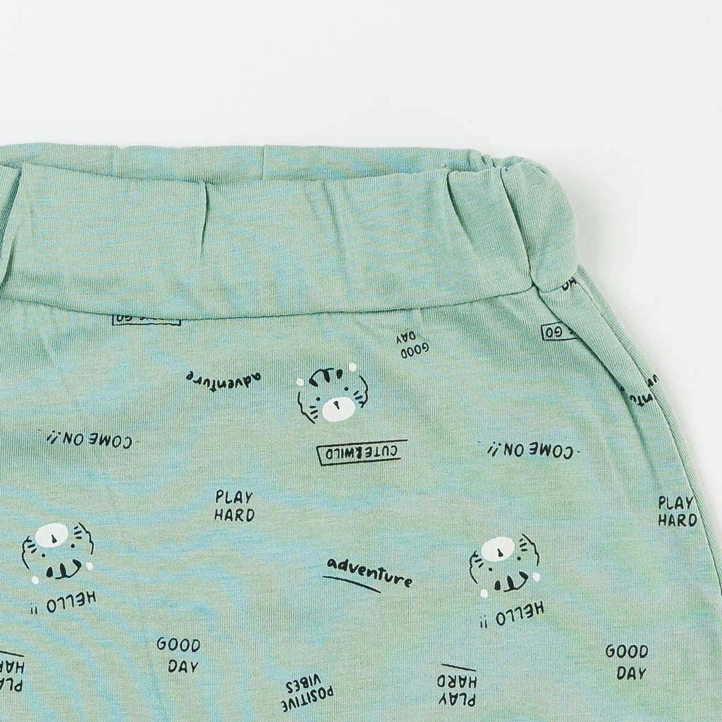 Бебешки комплект за момче тениска и къси панталонки Miniworld Playing Cat Зелен