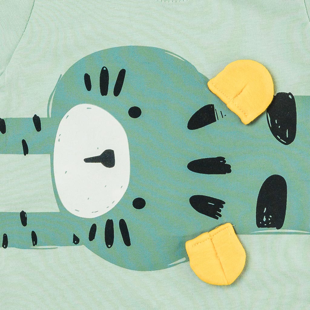 Βρεφικά σετ ρούχων Για Αγόρι κοντο μανικι και κοντο παντελονι  Miniworld Playing Cat  Πρασινο