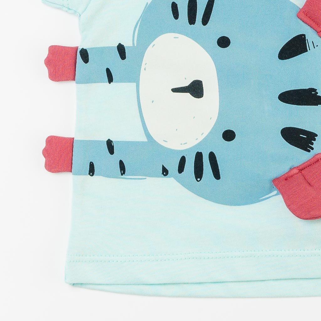 Βρεφικά σετ ρούχων Για Αγόρι κοντο μανικι και κοντο παντελονι  Miniworld Playing Cat  Μπλε