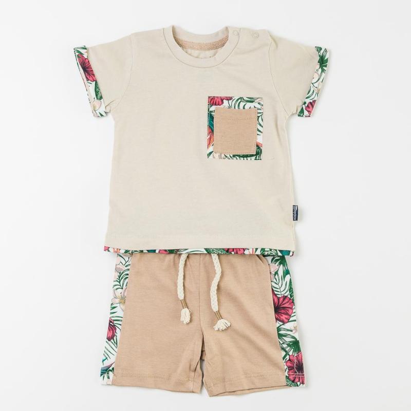 Бебешки комплект  момче тениска и къси панталонки Miniworld Fashion Boy Бежов
