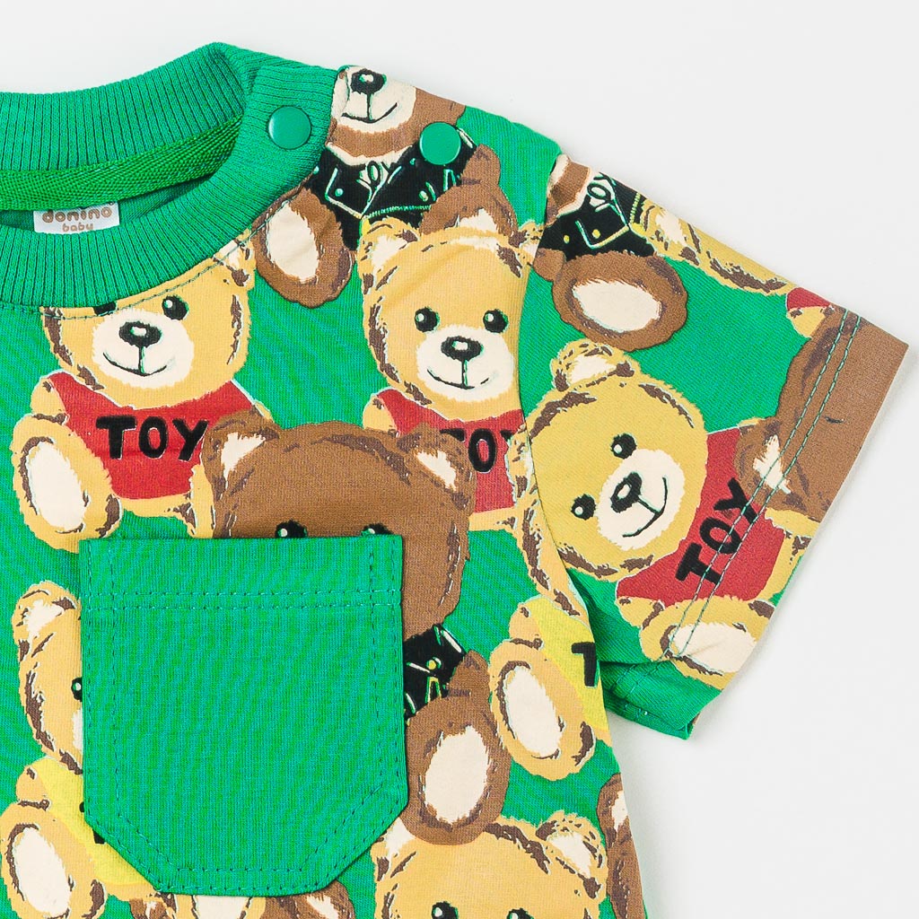 Бебешки комплект за момче тениска и къси панталонки Donino Playing Bears Зелен