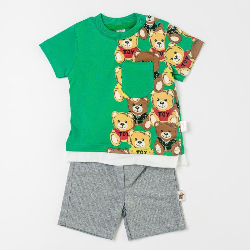 Бебешки комплект  момче тениска и къси панталонки Donino Playing Bears Зелен