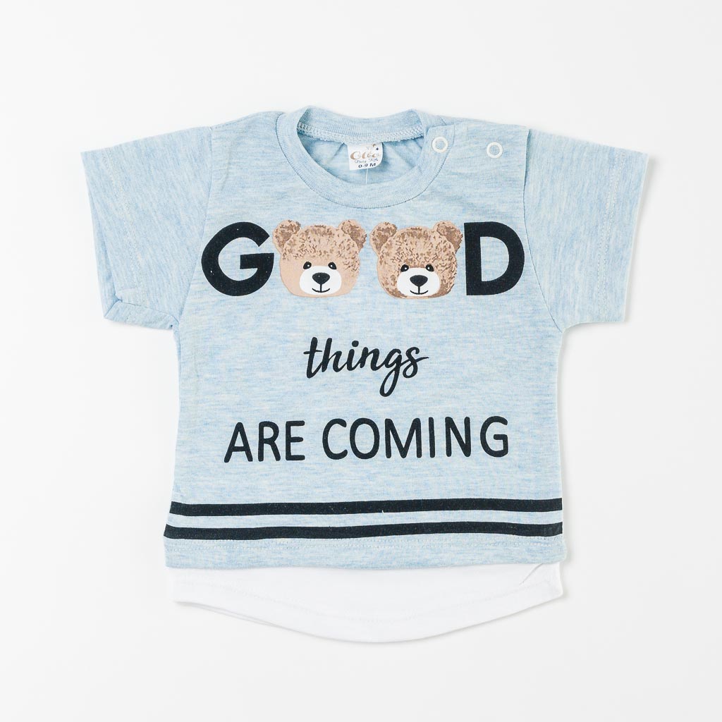 Бебешки комплект за момче 3 части Good Things Are Coming Син