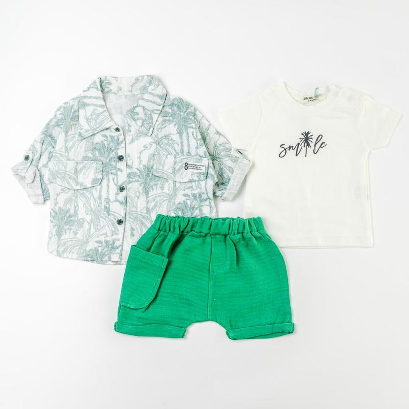 Βρεφικά σετ ρούχων Πουκάμισο με κοντο μανικι Κοντομάνικη μπλούζα με παντελονακι Για Αγόρι  Jikko Baby Palms  Πρασινο
