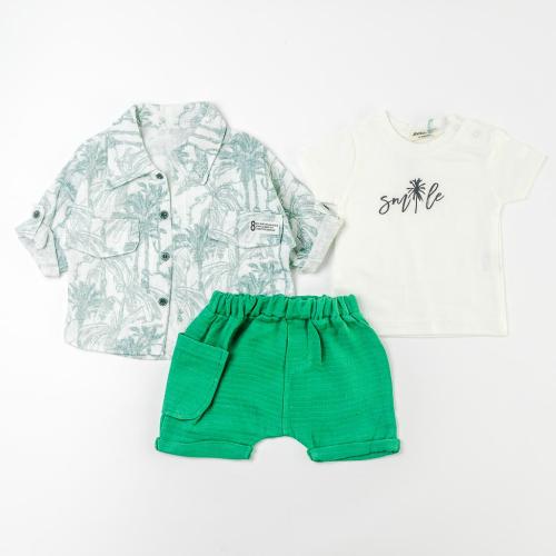Бебешки комплект Риза с къс ръкав тениска и панталонки за момче Jikko Baby Palms Зелен