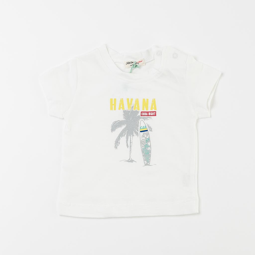 Βρεφικά σετ ρούχων Πουκάμισο με κοντο μανικι Κοντομάνικη μπλούζα με παντελονακι Για Αγόρι  Jikko Baby Havana  Μεντα