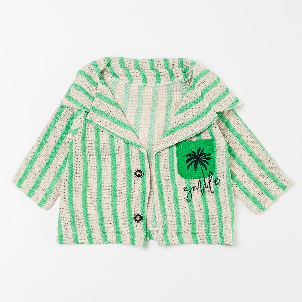 Βρεφικά σετ ρούχων Πουκάμισο με κοντο μανικι Κοντομάνικη μπλούζα με παντελονακι Για Αγόρι  Jikko Baby Havana  Μεντα