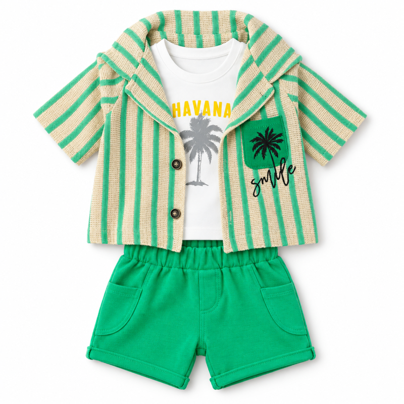 Бебешки комплект Ри с къс ръкав тениска и панталонки  момче Jikko Baby Havana Мента