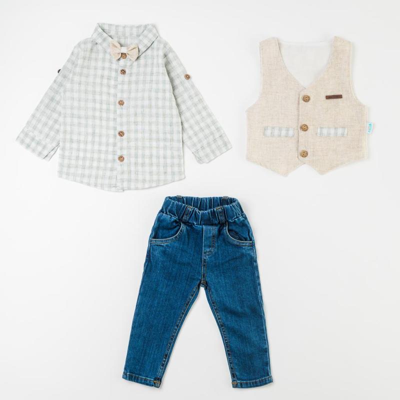 Baby suit For a boy Shirt with Baby Vest bowtie and Jeans  Mini Gentleman  Beige