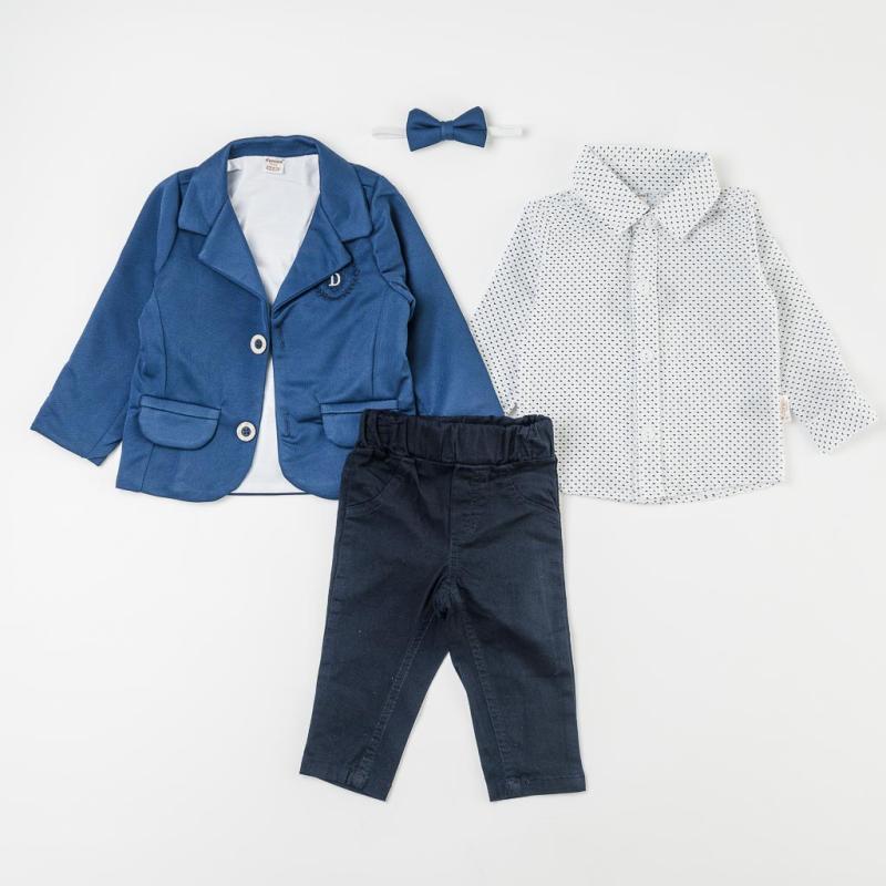 Baby suit For a boy Pants Shirt with a bow tie and a jacket  Donino Kids  Blue