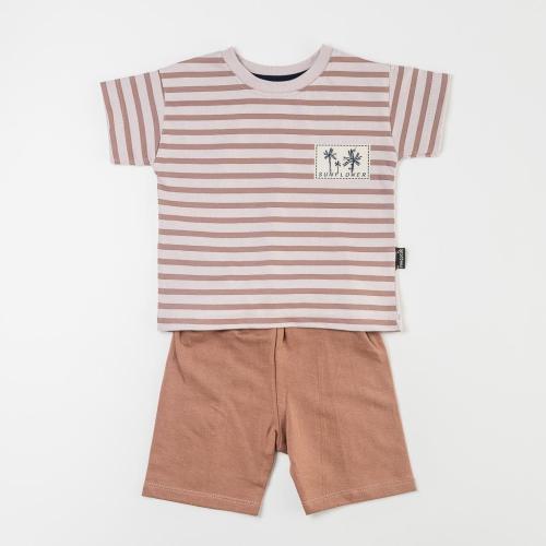 Детски комплект за момче тениска и къси панталонки Sunflower Кафяв