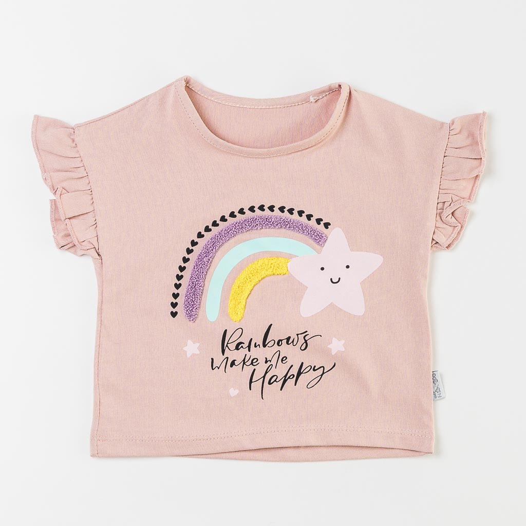 Бебешки комплект тениска и клинче за момиче Flamingo Star Пудра