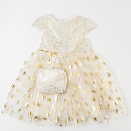 Детска официална рокля с тюл Eray Kids Gold Princes с чантичка Златиста