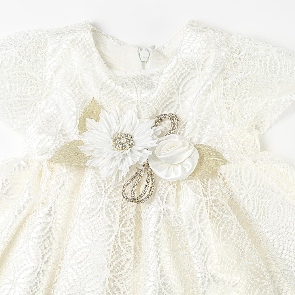 Бебешки комплект лятна официална рокля с дантела с чорапогащник лента за коса и обувчици Amante White Lady Бял