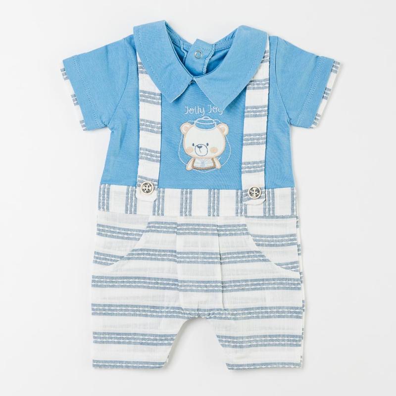 Baby overalls with short sleeves For a boy  Jolly Joy Teddy  Blue